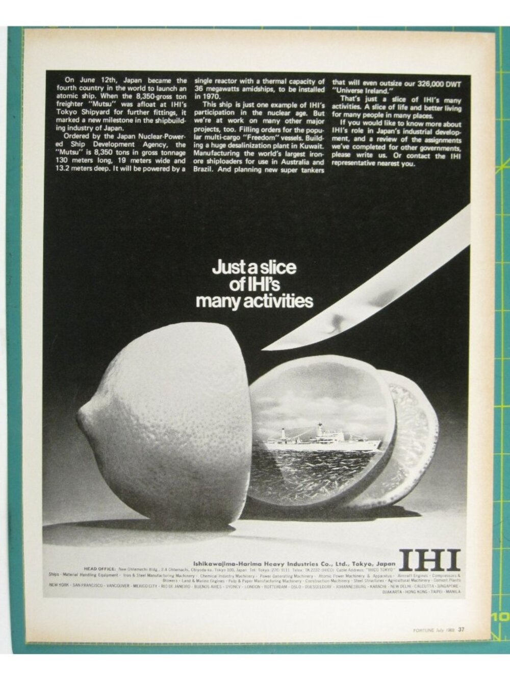 Print Ad A Slice IHIs Activities 1969 Japan Ishikawajima Tokyo Shipbuilding